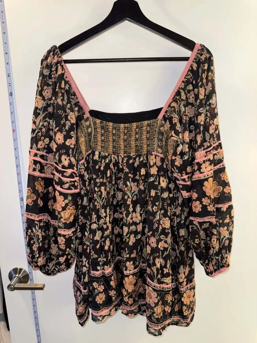 Free People Floral Print Square Neck Long Sleeve Blouse Size XS